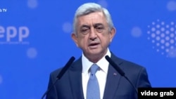 Serzh Sarkisian speaks in at a congress in Zagreb on November 20.