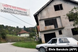 "No party is welcome..." A sign castigating Bosnia's political class in the village of Podgora.