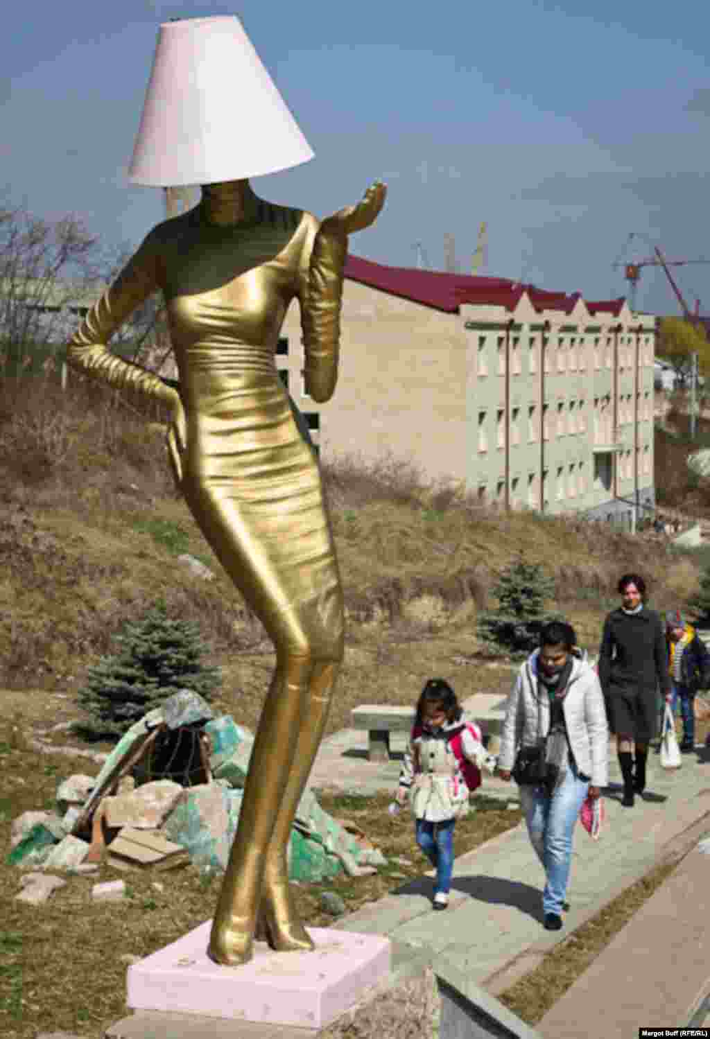 A public art installation enlivens a walkway in central Stepanakert.