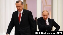 Russian President Vladimir Putin (right) and then-Turkish Prime Minister Recep Tayyip Erdogan in 2012, when relations between the two men were more cordial than they have been of late.