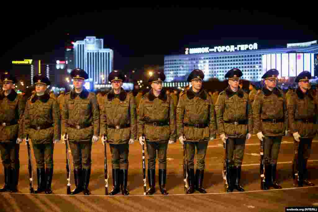 There was no sign of Belarusian soldiers practicing physical distancing as they line up during a parade rehearsal in Minsk on April 6. The preparations for the annual Victory Day parade started on March 17 and will continue until April 16. The annual event marks the defeat of Nazi Germany in World War II.