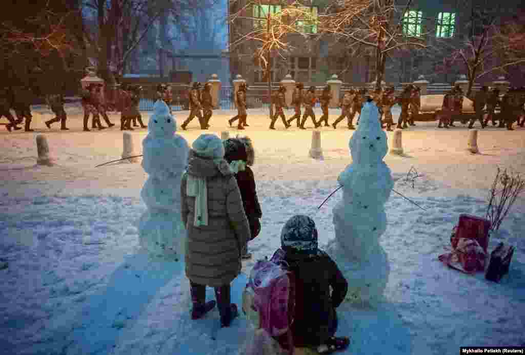 The scene close to the presidential administration building in Kyiv.