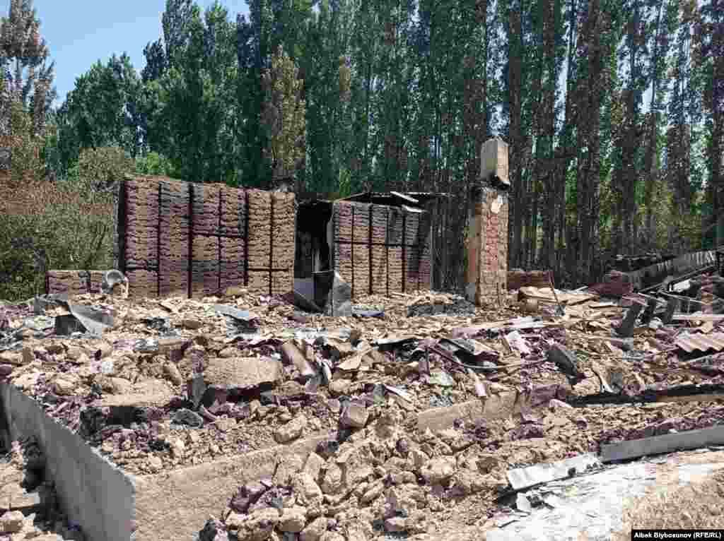 The rubble from a burned house in the Kyrgyz village of Maksat.