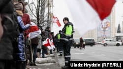 A protest in Minsk against closer integration with Russia on December 29