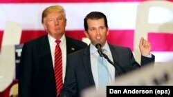 U.S. President Donald J. Trump with his son Donald Trump Jr. during last year's campaign