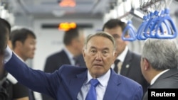 Kazakhstan President Nursultan Nazarbaev during a visit to the Almaty subway in early August.