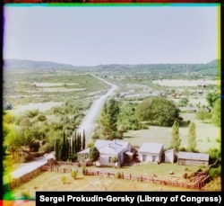 A tidy homestead along a “highway” running toward the Black Sea coastline. The photo was taken from a hilltop overlooking the village known today as Bzyb, in Georgia's breakaway Abkhazia region.