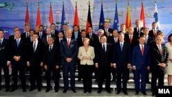 German Chancellor Angela Merkel and Western Balkan leaders at an earlier summit (file photo).