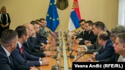 Members of the Srpska Lista party at a meeting in Belgrade on September 9.