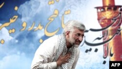 Said Jalili shows thanks to supporters on June 12, during his ultimately unsuccessful presidential campaign.