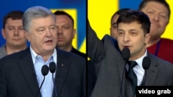 Петр Порошенко и Владимир Зеленский, 19 апреля 2019, стадион «Олимпийский», Киев