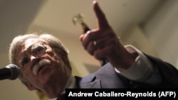 U.S. national security adviser John Bolton speaks to the Federalist Society in Washington on September 10.