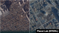 Satellite imagery from November 2021 and from March 2022 shows the main church in Bucha and graves newly dug in the wake of Russia's withdrawal in March 2022.