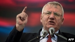 Serbian Radical Party leader and presidential candidate Vojislav Seselj speaks during a rally in Belgrade in March.