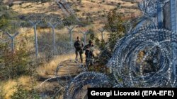 Soldiers in North Macedonia patrol the country's border with Greece, near Gevgelija.