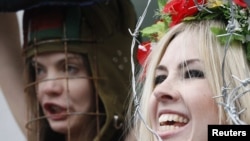 Femen members protesting in Zurich in February (file photo)