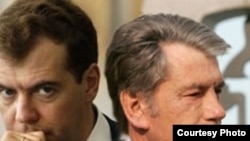 Russian President Dmitry Medvedev (left) and Ukrainian President Viktor Yushchenko (photo illustration)