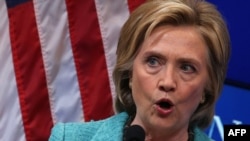 U.S. presidential candidate Hillary Clinton speaks at the Brookings Institute in Washington, D.C., on September 9.