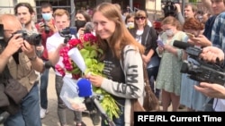 Svetlana Prokopyeva leaving her trial on July 6. 