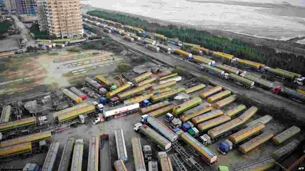 NATO supply tankers gathered near oil terminals in the Pakistani port city of Karachi in 2011.