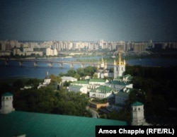 A view over Kyiv’s Pechersk Lavra to the Dnieper River.