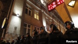 Russian police form a cordon ahead of an opposition protest against parliamentary election results in Moscow earlier this week.