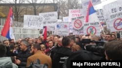 In North Mitrovica, locals protest the tax imposed by the government on the import of goods from Serbia on November 27.