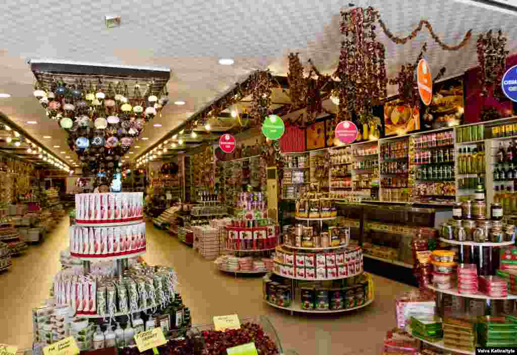 One of the many sparkling souvenir shops clustered around the hotels that Russian tourists frequent.&nbsp;