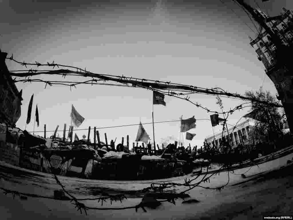 Access points to Independence Square are lined with barbed wire. 