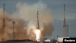 A Russian Soyuz MS-25 spacecraft blasts off on its journey to the International Space Station from the Baikonur Cosmodrome in Kazakhstan on March 23.