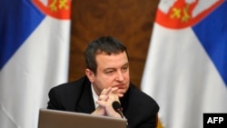 Serbian Prime Minister Ivica Dacic gestures during a government session in Belgrade on April 8, when he rejected the EU-brokered normalization plan for Kosovo.