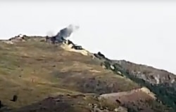 A video grab shows smoke from purported shelling by Armenian forces in the Tovuz region of Azerbaijan on July 14.