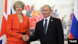 Theresa May (left) and Vladimir Putin last met for formal talks on the sidelines of a G20 summit in China in 2016.