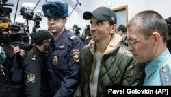 Former Russian minister Mikhail Abyzov arrives in court on March 27. 