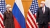 U.S. Deputy Secretary of State Wendy Sherman (left) and Russian Deputy Foreign Minister Sergei Ryabkov arrive for security talks at the United States Mission in Geneva on January 10.