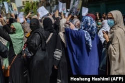 Afghan women participate in an anti-Pakistan rally in Kabul in September.