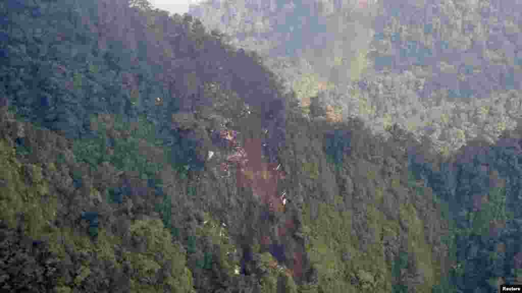 A view of the Sukhoi aircraft&#39;s wreckage on Mount Salak, in the West Java province of Indonesia, on May 10.