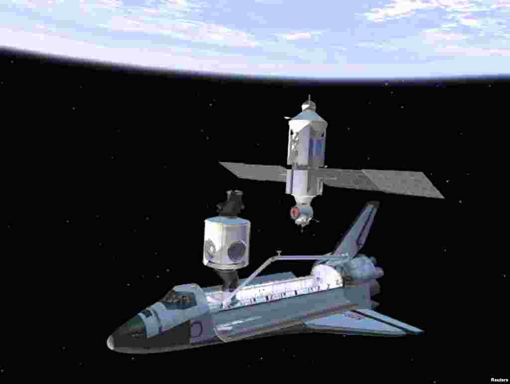 This artist&#39;s rendering shows the deployment of the &quot;Unity&quot; module, the connecting segment for the International Space Station (left) and the space shuttle &quot;Endeavour,&quot; as astronauts prepare to join it with the Russian-built &quot;Zarya&quot; (above).