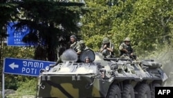 A Russian APC leaves a base near Senaki, in western Georgia, on August 17 