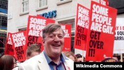 British author and writer Stephen Fry at London's WorldPride parade last year. 