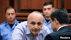 Former Prime Minister Vano Merabishvili attends a preliminary hearing of his case at the court in Kutaisi on May 22.