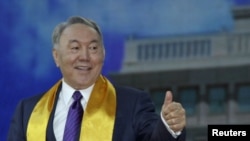 Kazakh President Nursultan Nazarbaev during a postelection rally on April 27