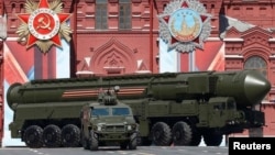 A Russian intercontinental ballistic missile system seen during a Victory Day parade in Moscow last year.