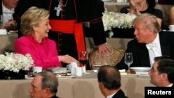 U.S. Democratic presidential nominee Hillary Clinton (left) and Republican presidential nominee Donald Trump at a recent dinner in New York.