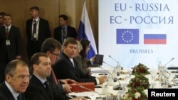 Russian President Dmitry Medvedev (second from left) before the start of the EU-Russia summit