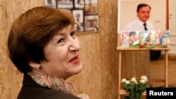 Natalia Magnitskaya, the mother of lawyer Sergei Magnitsky, attends an evening hosted by Russia's opposition to remember her son in Moscow earlier this month.