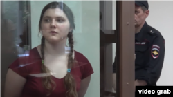 Anna Pavlikova, one of the accused, in a Moscow courtroom earlier this month. 