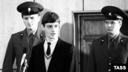 In September 1987, Mathias Rust goes on trial in Moscow for illegally landing near Red Square.