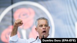 Democratic Party leader Vladimir Plahotniuc speaks at a rally in Chisinau on June 9.