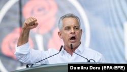 The leader of the Democratic Party of Moldova, Vladimir Plahotniuc, delivers a speech at a rally in Chisinau on June 9.